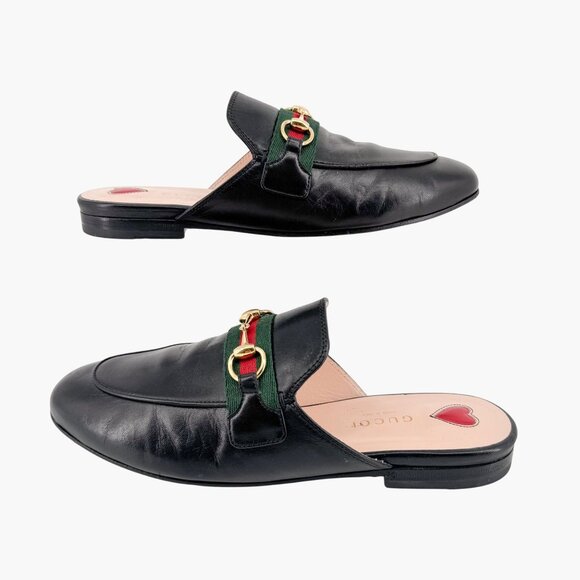 Gucci Princetown Web Stripe Horsebit Loafer Mule Size 36 US 6 Black Leather Flat - Picture 8 of 14